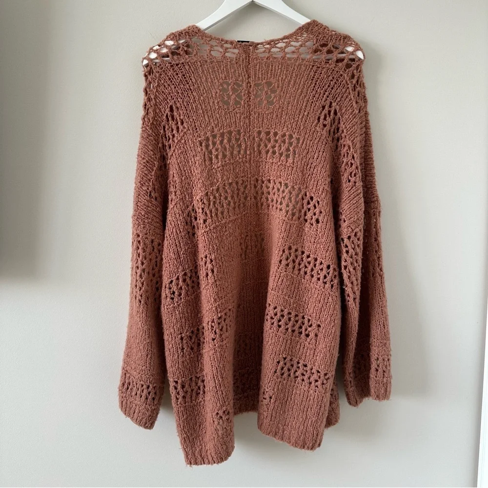 Rag Poets Slouchy Cable Knit Cardigan Oversized Open Front Mauve Pink Boho Beach - Picture 8 of 11